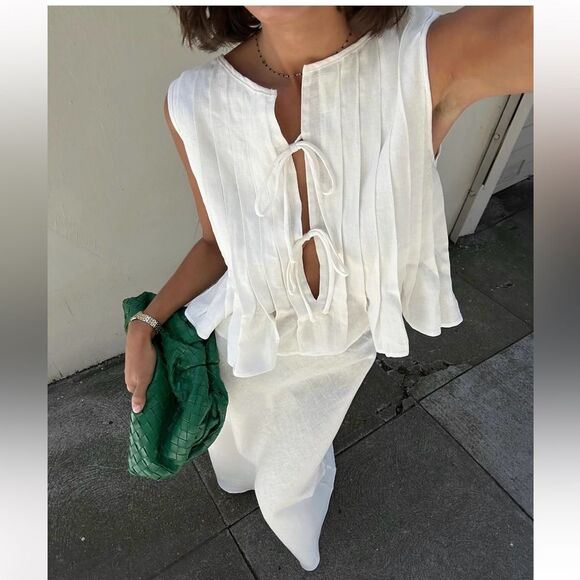 NWT VRG GRL Valeria Linen Top White - Picture 3 of 16